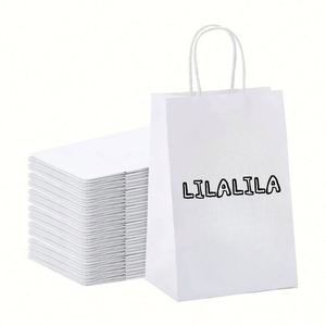 Sac cadeau en papier kraft blanc écologique recyclable de luxe personnalisable avec logo - Product Image 3