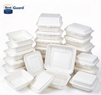 Boîte alimentaire jetable à clapet articulé, style américain, en MFPP, avec compartiments, pour plats à emporter, enrichie en carbonate de calcium