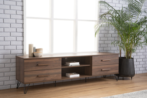 ตู้วางทีวี SAMOS สีวอลนัท ขนาด 1.8 ม. โครงโลหะ นำเข้าจากมาเลเซีย ดีไซน์หรูหราสำหรับตกแต่งห้องนั่งเล่นสไตล์ร่วมสมัย - Product Image 6