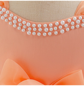 Elegante <span class=keywords><strong>Abito</strong></span> in Tulle Arancione per Bambine, Vestito da Festa Senza Maniche con Perle, Rose 3D e Strati Arricciati - Product Image 4