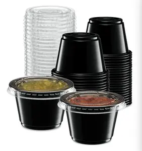 0.75Oz 1Oz 1.5Oz 2Oz 2.5Oz 3.35Oz 4Oz 5Oz Plastik Bening Sekali Pakai Jello Shot Souffle Bagian Cangkir dengan Tutup Sampling Cup Pot