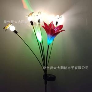 Lámpara Solar de Jardín con Forma de Flor de Lirio y Mariposa, Decoración para Exteriores, Resistente al Agua, Portátil, Alimentada por Energía Solar - Product Image 2