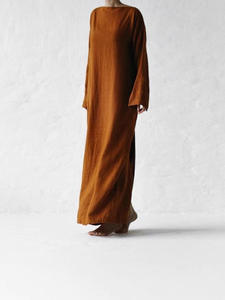 Nouvelle robe longue en coton et lin à manches longues et col unique avec laçage, collection 2025 – Offre Spéciale - Product Image 5