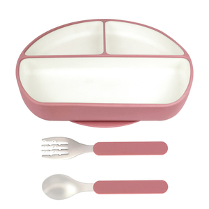Vaisselle pour enfants sans BPA ensemble d'alimentation cuillère et <span class=keywords><strong>fourchette</strong></span> en bambou Plato d'aspiration kit de dîner pour bébé bol à fond d'aspiration bavoirs imprimés - Product Image 3