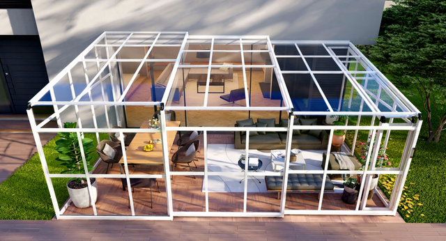 Wall-Leaning Retractable Sunroom Sliding Aluminum Frame Outdoor PC Panel Sunroom Container House
