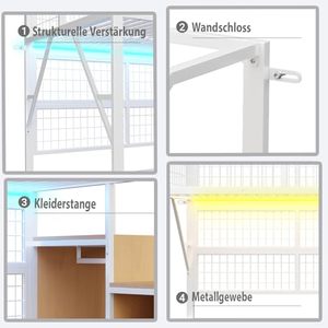 <span class=keywords><strong>Lit</strong></span> <span class=keywords><strong>mezzanine</strong></span> moderne DNF 140x200cm <span class=keywords><strong>avec</strong></span> bande LED, échelle de <span class=keywords><strong>rangement</strong></span>, étagères ouvertes <span class=keywords><strong>et</strong></span> espace sous le <span class=keywords><strong>lit</strong></span> pour enfants <span class=keywords><strong>et</strong></span> adolescents, blanc (sans matelas) - Product Image 3