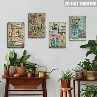 Juego de Letreros Metálicos con Diseño Floral Inspirador, Decoración Rústica de Pared para Casa de Campo