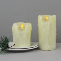 Décoration de noël, vraie cire ivoire, non parfumée, scintillante, sans flamme, vente en gros, pilier électrique goutte à goutte, bougie LED