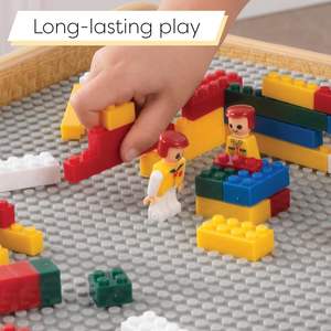 Table d'activités en <span class=keywords><strong>bois</strong></span> réversible avec <span class=keywords><strong>planche</strong></span> avec 195 briques de construction, <span class=keywords><strong>gris</strong></span> naturel, cadeau pour 3 ans - Product Image 3