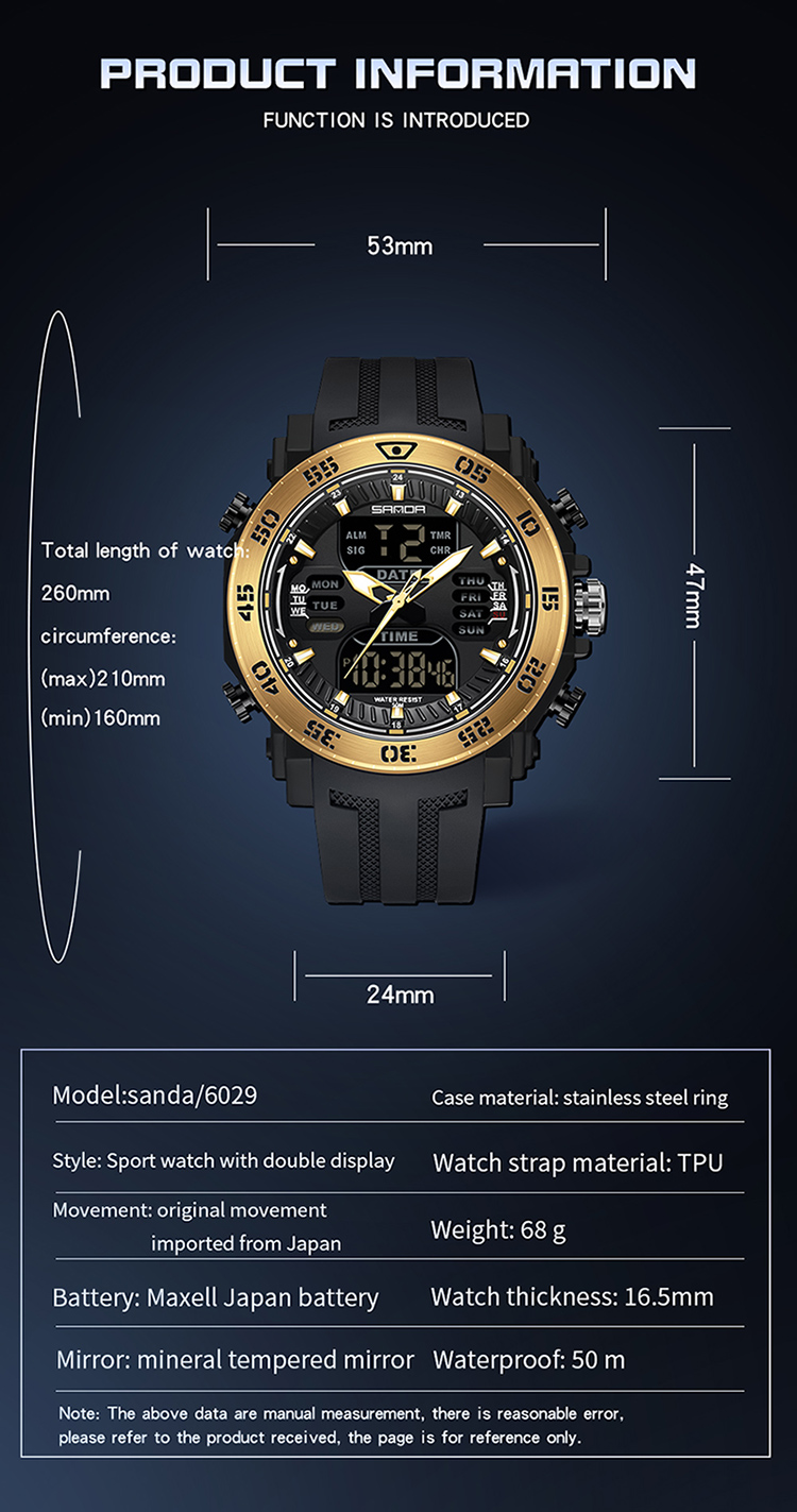 OEM SANDA 6029 Top Brand Men's Women's Multifunctional Electronic Watch Leisure Sports Waterproof Digital Student Watch