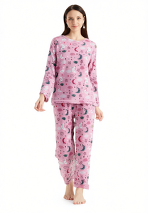 Pigiama da donna in morbido pile, set con maniche lunghe, stampa cartoon, abbigliamento da notte invernale, girocollo, vita elasticizzata, casual. - Product Image 1
