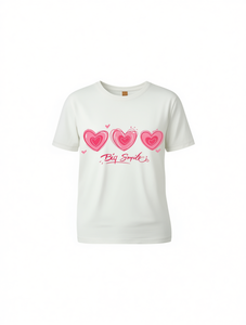 T-shirt Casual da Donna Big Smile con Stampa Cuore e Lettere, Girocollo, Manica Corta, 100% Cotone, Traspirante e Leggera per Primavera/Estate - Product Image 1