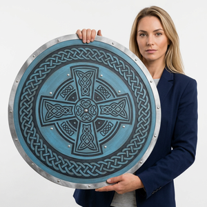 24 Inch Still Life Shield <b>Wall</b> Decal Blue Viking Norse Decor Wood Art Deco KULSOOM - Product Image 1