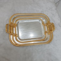Plateau de Service Rond Doré de Luxe de 45 cm Fait à la Main Marocain, Plateaux à Thé et Café en Métal Argenté et Doré avec Poignées pour Vente en Gros