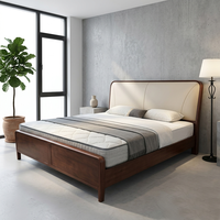 Lit double king size de luxe moderne avec cadre en bois massif et tête de lit rembourrée en cuir véritable, mobilier de chambre pour chambre principale