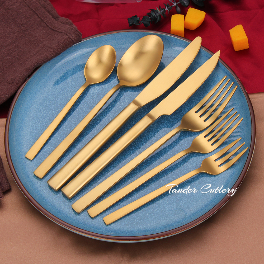 शादी 18/10 स्टेनलेस स्टील सोने कटलरी सेट Flatware, गोल्डन कटलरी, मैट सोने कटलरी