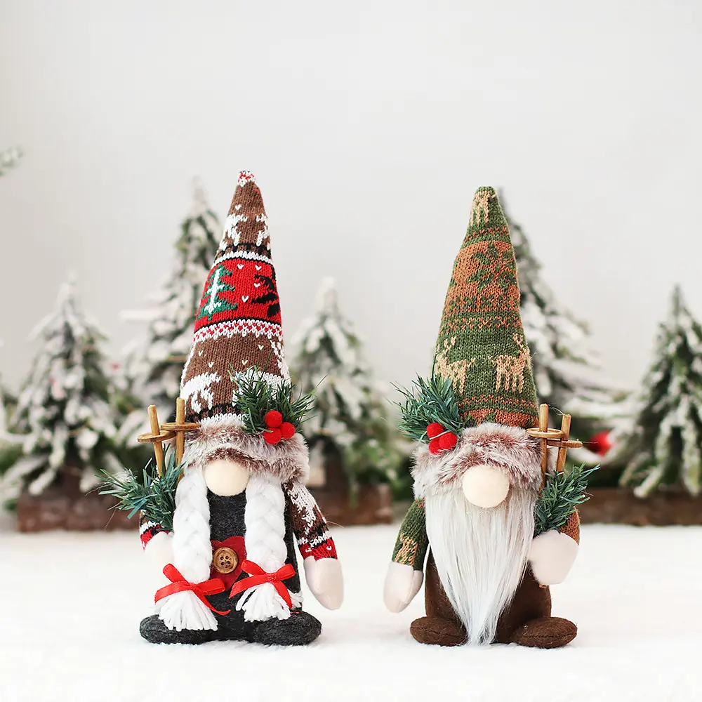 Amerikaanse Country Stijl Breien Muts Kerst Gezichtsloze Pop Paar Dwerg Pop Ornament