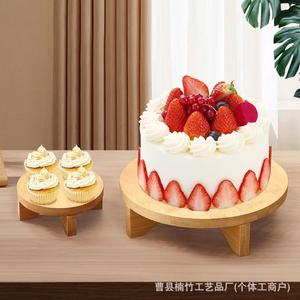 Bamboo Round Cake <b>Stand</b> Single Layer Natural Wood Color Desktop Display Shelves For Dessert Serving - Product Image 4