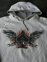 Sweat à capuche Y2K blanc vintage, coupe droite, doublé, avec fermeture éclair, imprimé flamme et motif pique, style motard streetwear, pour l'hiver