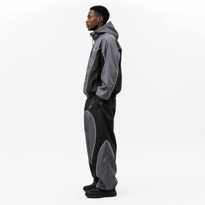 Custom Logo Men's Windbreaker Set Reflective <strong>Techwear</strong> Tracksuit Wholesale Grey Black Two Piece Jogger Set <strong>Hoodie</strong> and Pants - Product Image 3