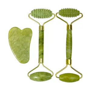 Rolo de jade facial natural e gua sha, ferramentas de massagem facial jade e guasha