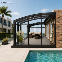 Dernier modèle de véranda en verre à toit courbé coulissant et pliant en acier, rétractable, pour piscine, hall ou entrepôt