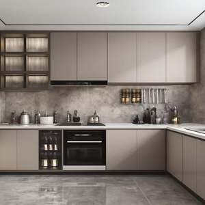 SANTOPOVA Cheap Price Modern L-Shaped Modular <b>Kitchen</b> Cabinet Set Matte Lacquer Finish Customized Design Built-in <b>Appliances</b> - Product Image 1