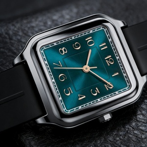 Top Luxury Green Dial Arabic Numerals Quartz Watch Men's Business Watch Stainless Steel Alloy <b>Square</b> Watch - Product Image 5