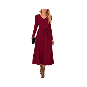 Abito Maglione Autunnale da Donna a Maniche Lunghe in Maglia, Personalizzato OEM, con Pieghe e Cintura in Vita, in Misto <span class=keywords><strong>Lana</strong></span> Stile Europeo e Americano 2026 - Product Image 2