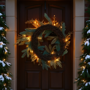 Guirnalda Navideña de 20 Pulgadas con Luces Cálidas, Decoración Rústica para Puerta con Piñas, Alambre Metálico, Enchufe Eléctrico, Guirnalda para Entrada Festiva - Product Image 2