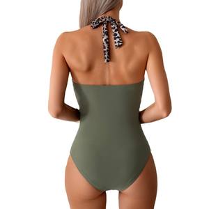 Traje de baño de una pieza para mujer, traje de baño con cuello halter y escote en V profundo, con bloques de color, para natación y deportes acuáticos - Product Image 5