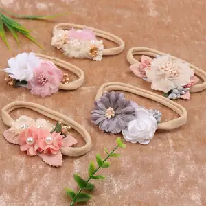 Go Party Newborn Baby Hair Tie Flower Pearl Hair Bands Ponytail Headband Scrunchies Infant Toddlers Elastic Hair Accessories