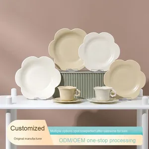 Adorable Flower Blossom Design Ceramic Tea Cup Saucer Set Exquisite Pure Color Glaze AfternoonTableware Set - Product Image 2