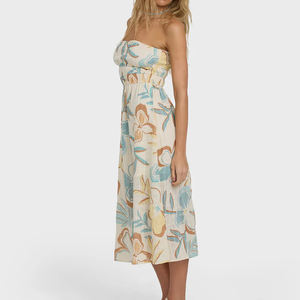 2026 New Seaside Print Pleated <b>Strapless</b> Women's <b>Dress</b> Custom Breathable COTTON GAUZE Casual <b>Dress</b> - Product Image 3