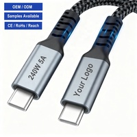 Usine Type personnalisé 240 W USB C vers USB C câble 240 Watt 5A charge rapide USBC chargeur cordon pour téléphone portable tablettes USB-C appareils