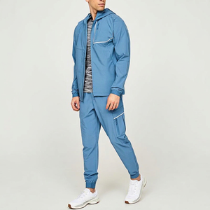 Unisex Blue Hooded <b>Waterproof</b> <b>Tracksuit</b> Lightweight Quick Dry Sporty Full Zip Jacket Pants Set Solid Color Streetwear Winter - Product Image 1