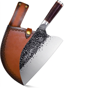 Cuchillo de carnicero hecho a mano de acero inoxidable forjado a mano con mango de madera de palisandro y funda de cuero fino. - Product Image 1