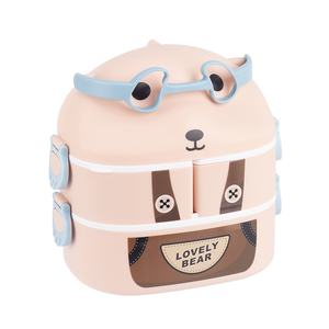 卡通双层饭盒PP盖便携式加热饭盒不锈钢饭盒 - Product Image 1