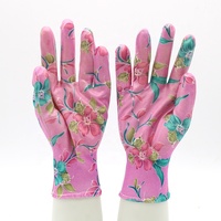 Gants de travail en tricot et imperméables antidérapants avec logo personnalisé, doublure en polyester rose, gants de sécurité en nitrile à motifs floraux pour femmes