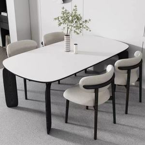 Table à manger en marbre rectangulaire moderne simple, plateau en pierre blanc mat, table et chaises - Product Image 3