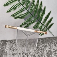 Pinceau double-embout de luxe portable pour fard à paupières et détails, manche en bois blanc avec poils synthétiques pour maquillage des yeux et des sourcils
