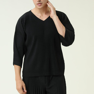 Camicie a pieghe Miyake Top da uomo allentato Trend manica a cinque punte tuta estiva nuovo Pullover con scollo a v <span class=keywords><strong>t</strong></span>-<span class=keywords><strong>shirt</strong></span> Casual - Product Image 3