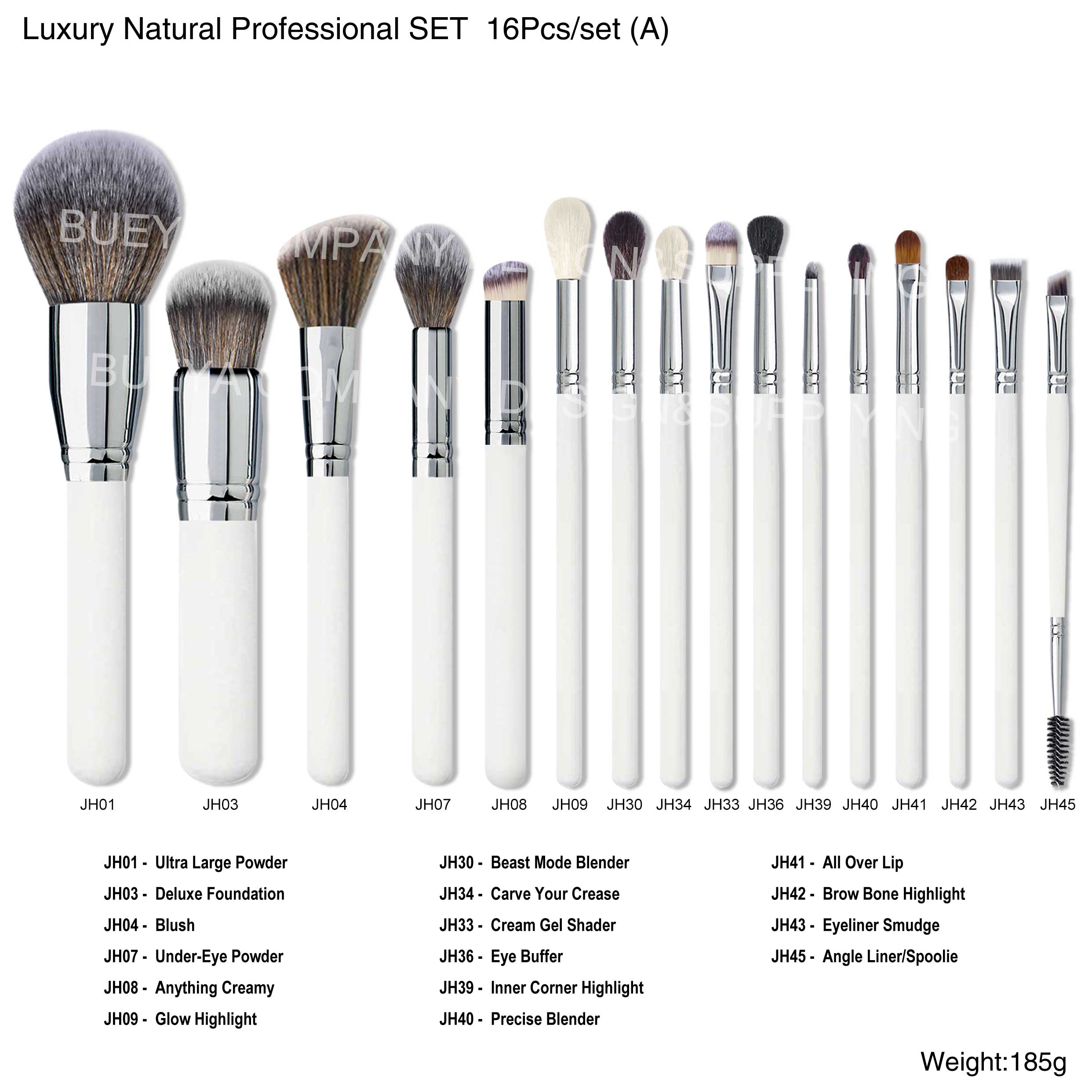 16pcs blanc brosse à cheveux naturels ensemble (sac en plastique)