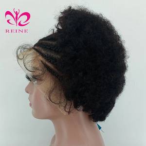 Pelucas de Cabello Humano Afro Rizado para Mujer, Trenzadas, con Frente de Encaje HD 13x4, con Cabello de Bebé, 250% de Densidad, Cabello Indio Virgen, 8 Pulgadas - Product Image 4