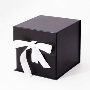Custom Ribbon Styles Unique Luxury Black <b>Cardboard</b> Cube Gift <b>Box</b> Packaging with Magnets - Product Image 2