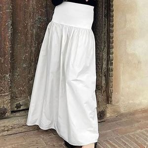 Dropshipping Jupes d'été pour femmes élégantes décontractées avec fermeture éclair élégantes et décontractées Maxi jupes longues blanches en coton solide - Product Image 2
