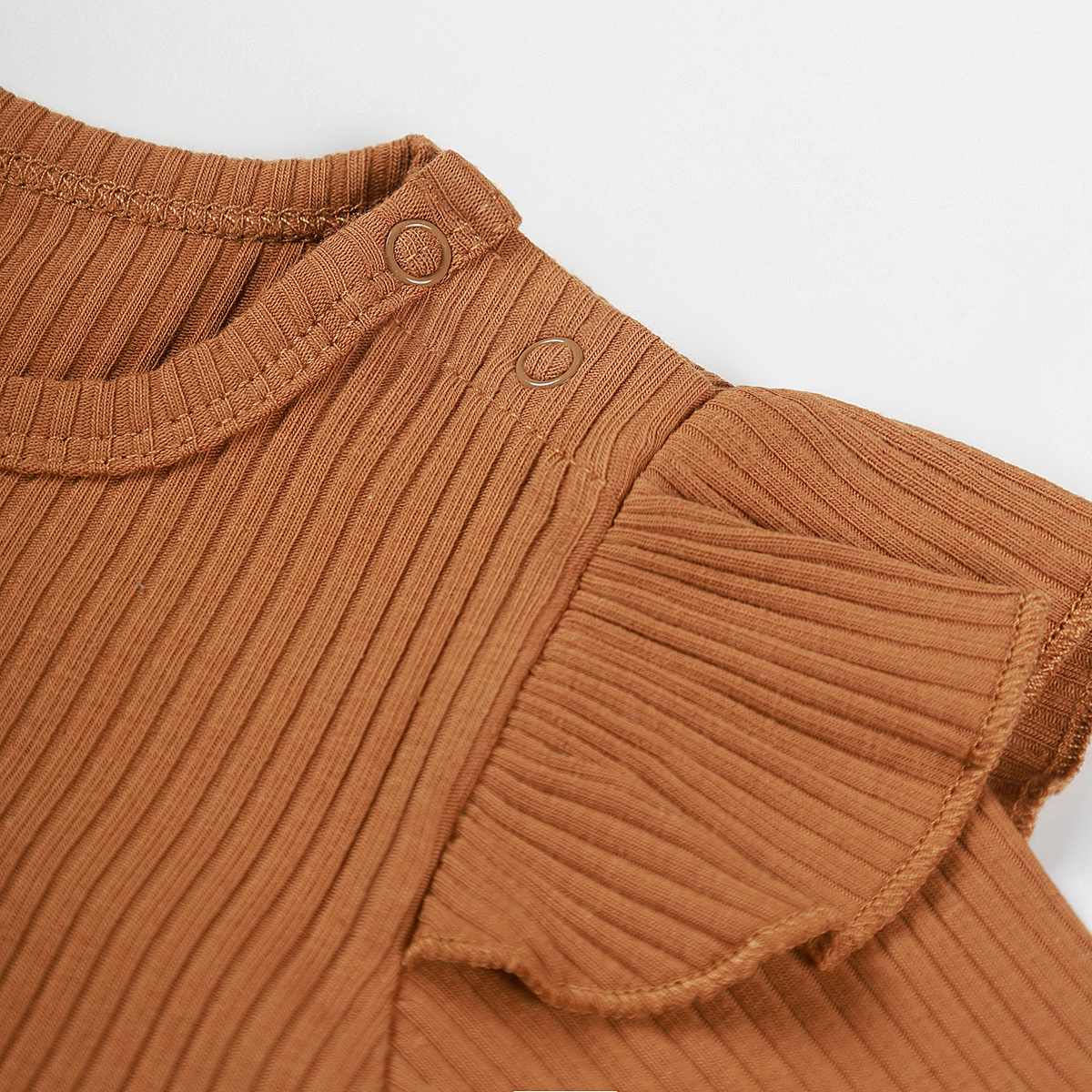 ORANGLES Cotton Spandex Baby Girl Rib Bodysuit – Ruffle Long Sleeve Newborn Stretch Onesie Ready to Ship Infant Clothes - angled perspective - Image 4 of 4 | excellent for daily use | New York | Free Shipping ORANGLES