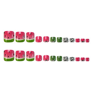 Uñas postizas de sandía fresca de verano hechas a mano, con purpurina efecto ojo de gato, divertidas y lindas, estilo corto para chica, de China. - Product Image 2
