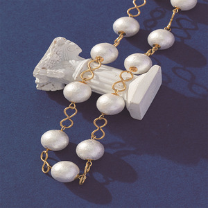 Faux Pearl <b>Necklace</b> White Resin Beaded <b>Long</b> Chain Women's Everyday Wear Geometric Design XL-00012 - Product Image 1