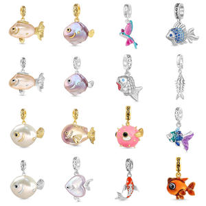 เครื่องประดับทองเหลืองชุบทอง18K สำหรับทุกเพศจี้รูป<span class=keywords><strong>ปลา</strong></span>เซอร์คอนประดับมุกแบบ DIY เรียบง่ายแนวยุโรปอเมริกันน่ารัก - Product Image 1